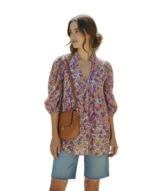 Zara Puff Half Sleeve Multi-coloured Ditsy Tunic Garden Girl Mini Dress sz small